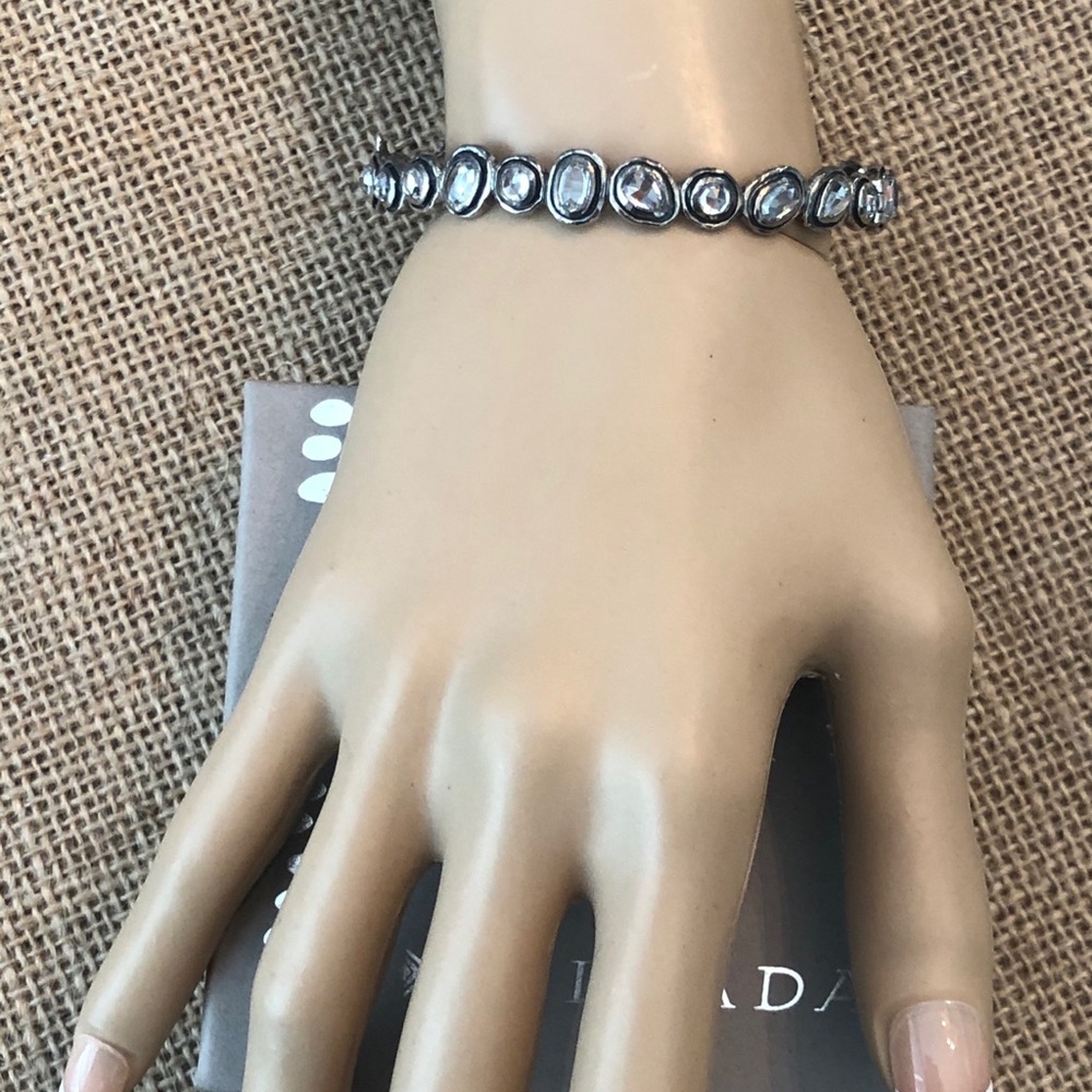 Rare Silpada CZ Artisan Sterling Silver .925 Bangle Bracelet w/ Safety Chain - Picture 5 of 7